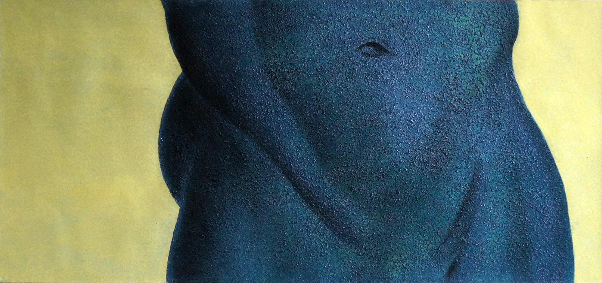 Marlene K, Blue Midriff, study. Acrylic and coffee grounds on paper. 70cm W x 33cm H